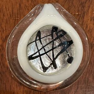 Handblown Glass Pendant w/ Contemporary Round Design in White, Silver & Black